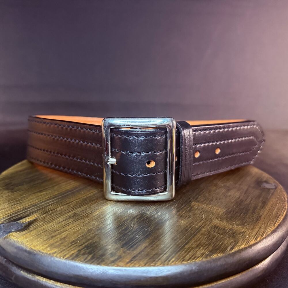 DutyMan Heavy Duty Belt Size 30" Thick 4-Row Stitched Leather Plain Nickle 4611